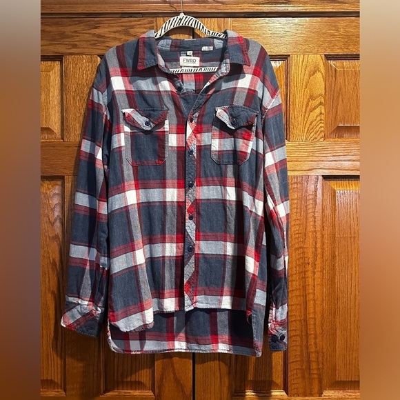 FWRD Tops - Soft Plaid Button Down Shirt - Red and Gray